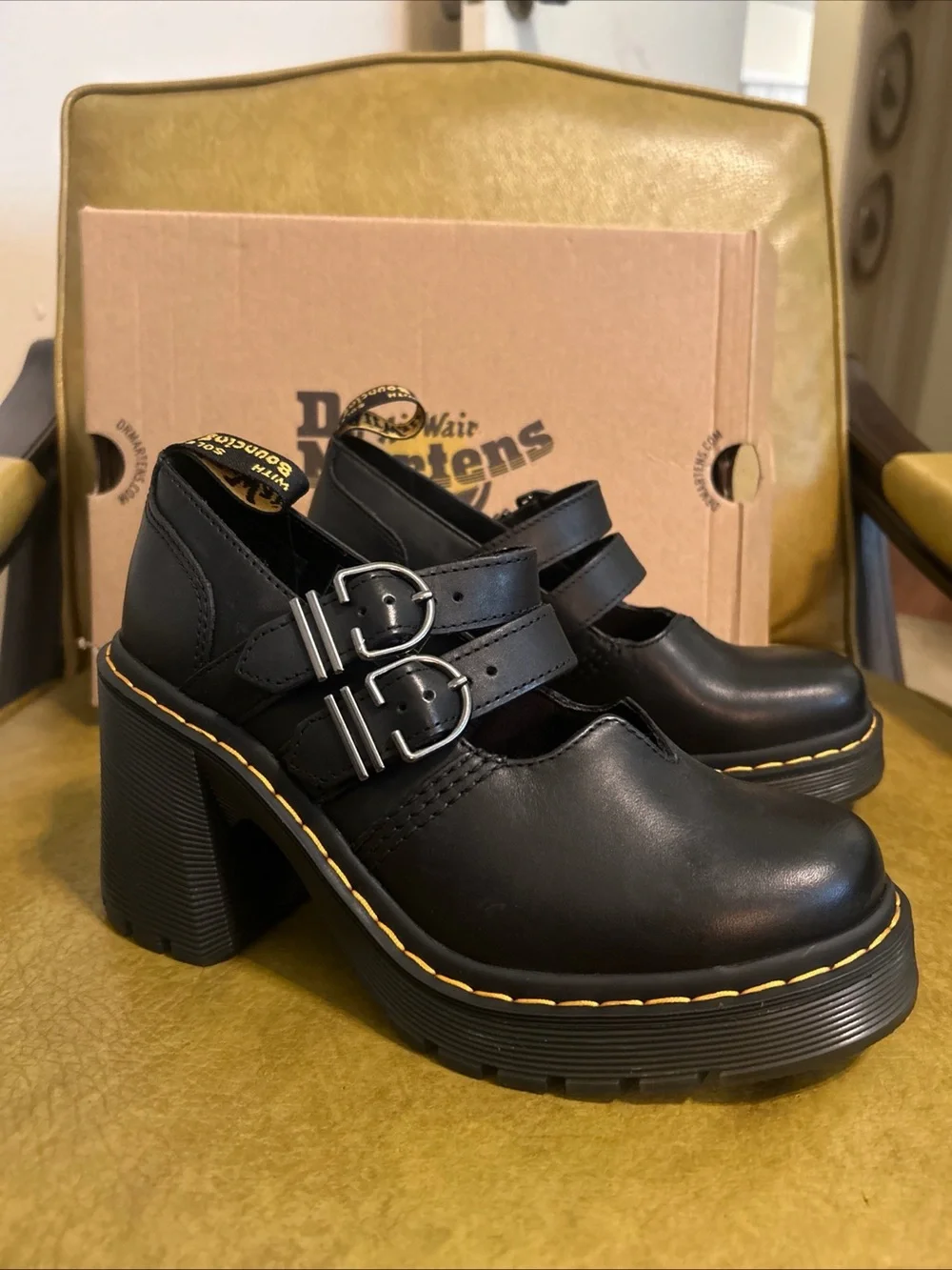 Dr. Martens Eviee Mary Jane Platform Heels Black Leather Women’s Sz 7 New